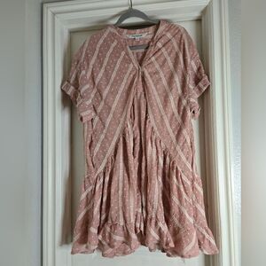 Davi & Dani Pink Boho Cotton Babydoll Tunic Dress Size L